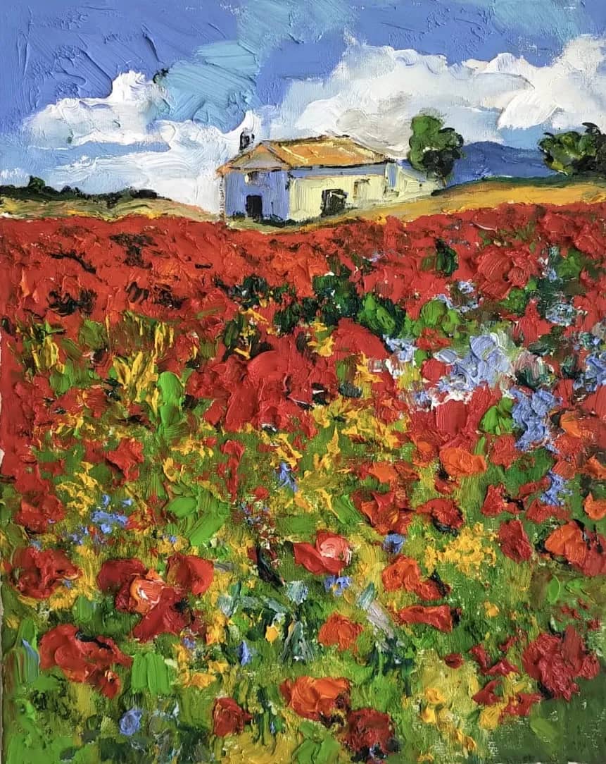 Maison dans les coquelicots, coton — Denis Ribas